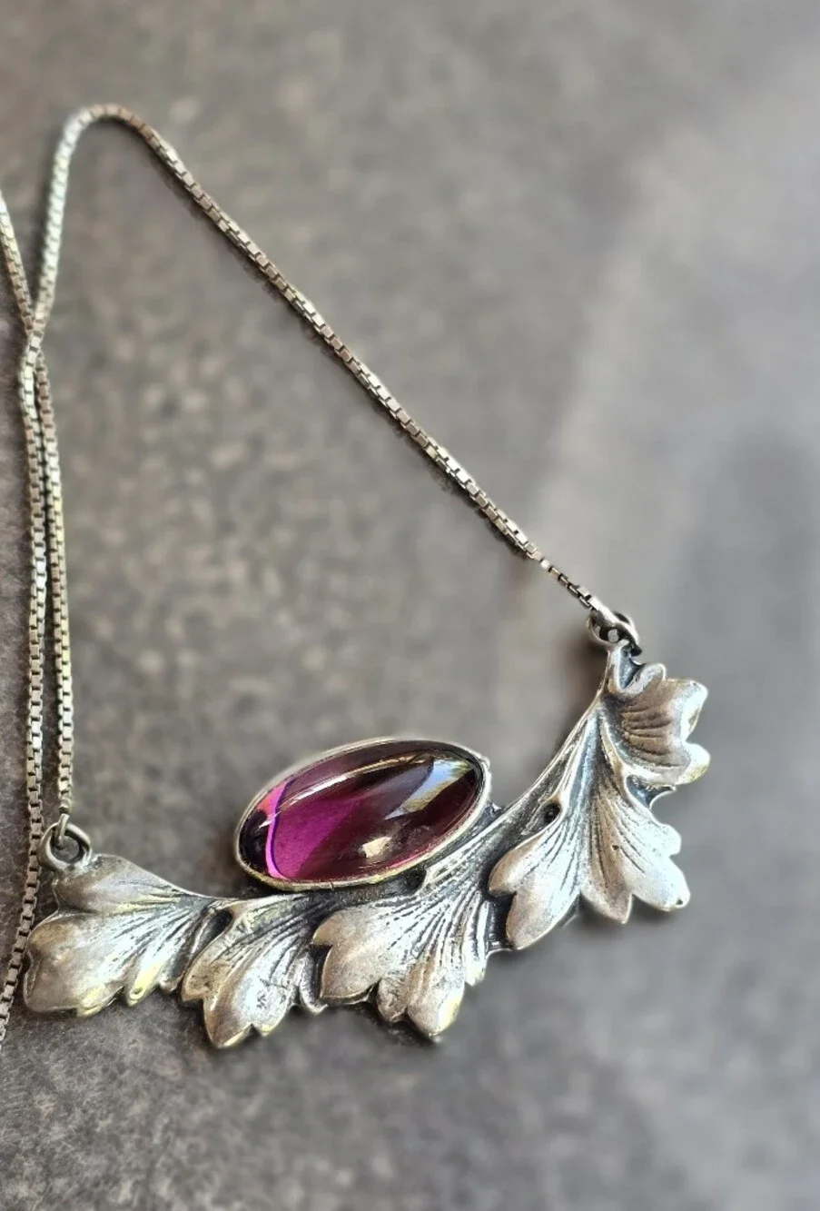 Art Nouveau Arts & Crafts style solid 925 sterling silver marquise amethyst